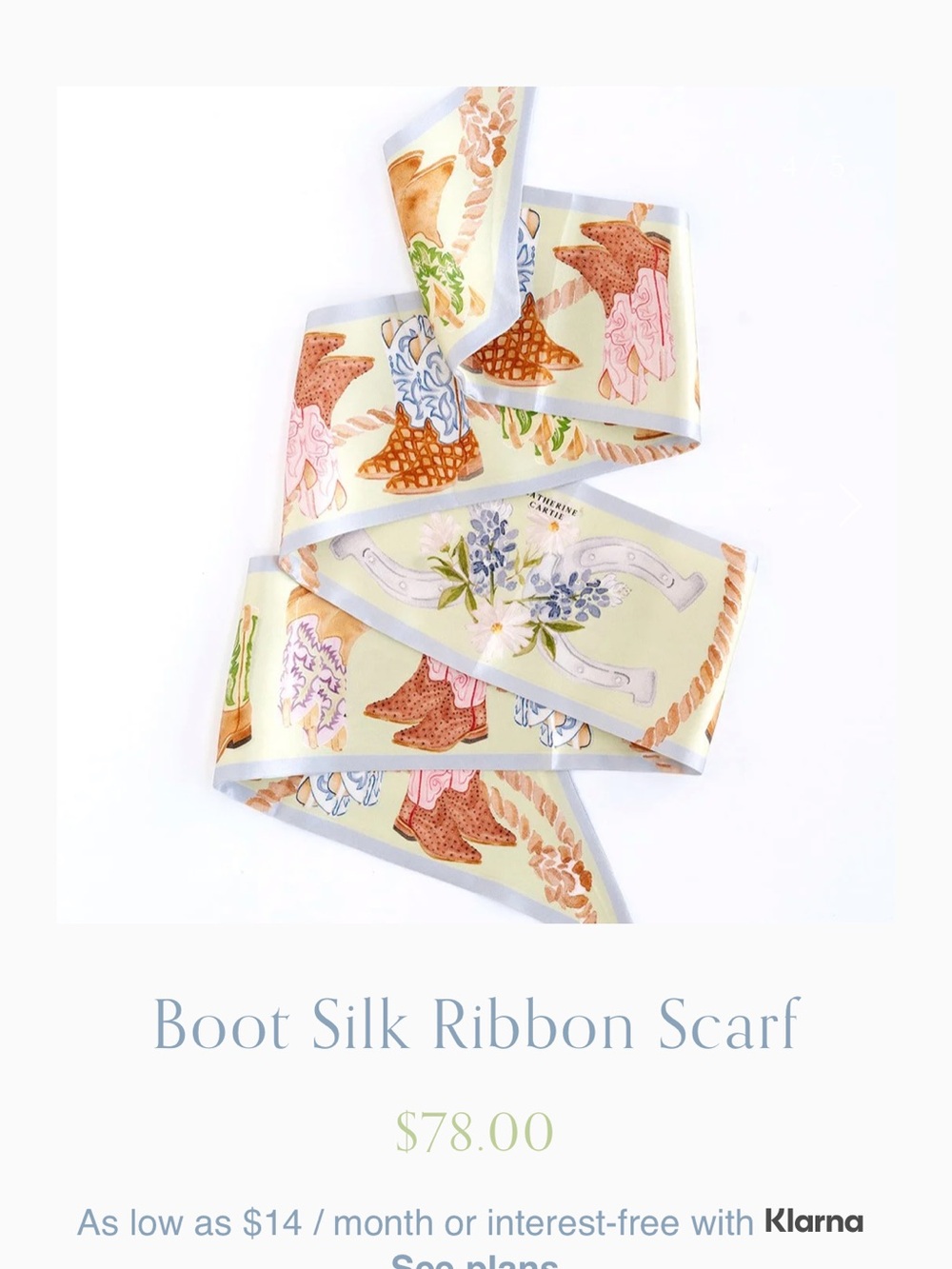 Boot Silk Ribbon Scarf in Pastel Green by - Picture 3 of 6
